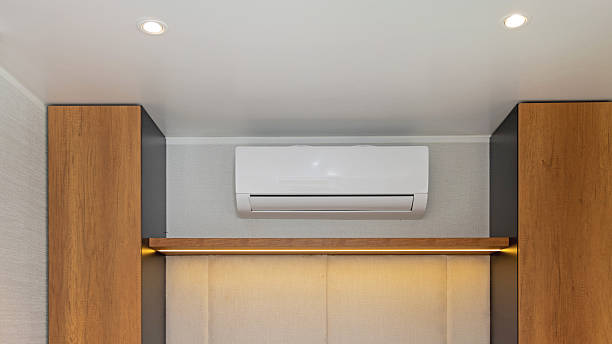 Modern air conditioner installed in a stylish home room
