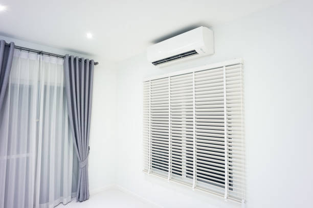 Central Air Conditioner in a modern white room with window blinds