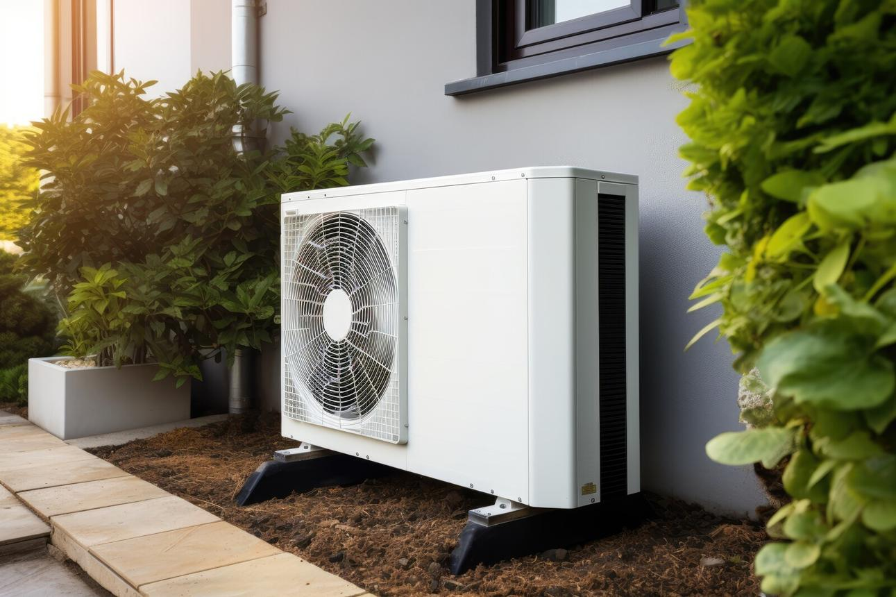 Go Ductless Inc. | 10 Common Heat Pump Problems and When You Should Call a Professional Heat pump outdoor unit beside a modern home garden.